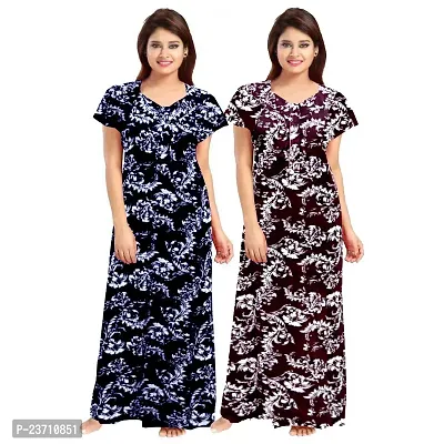 Stylish Multicoloured Cotton Printed Nighty For Women Pack Of 2-thumb0