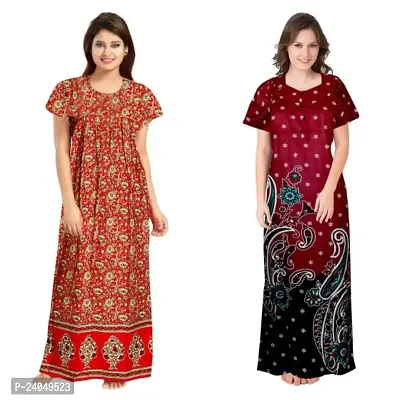 PMK FASHION 100% Cotton Kaftan for Women || Long Length Printed Nighty/Kaftan/Maxi/.Night Gown,/Night Dress/Nightwear Inner  Sleepwear for Women's (Combo Pack of 2) Orange