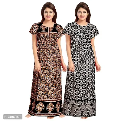 PMK FASHION 100% Cotton Nighty for Women || Long Length Printed Nighty/Maxi/Night Gown/Night Dress/Nightwear Inner  Sleepwear for Women's (Combo Pack of 2)