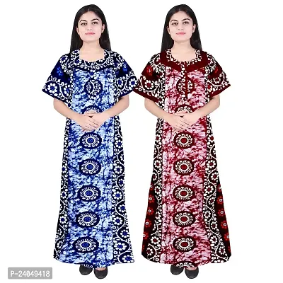 PMK FASHION 100% Cotton Nighty for Women || Long Length Printed Nighty/Maxi/Night Gown/Night Dress/Nightwear Inner  Sleepwear for Women's (Combo Pack of 2)