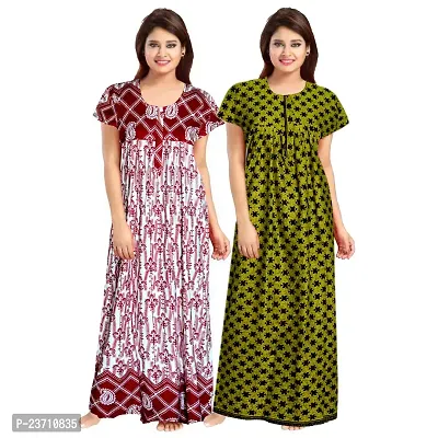 Stylish Multicoloured Cotton Printed Nighty For Women Pack Of 2-thumb0