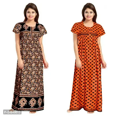 PMK FASHION 100% Cotton Nighty for Women || Long Length Printed Nighty/Maxi/Night Gown/Night Dress/Nightwear Inner  Sleepwear for Women's (Combo Pack of 2)-thumb0