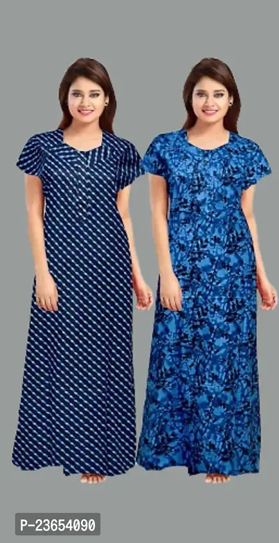 Elegant Cotton Printed Nighty For Women- Pack Of 2-thumb0