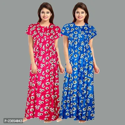 Elegant Cotton Printed Nighty For Women- Pack Of 2-thumb0