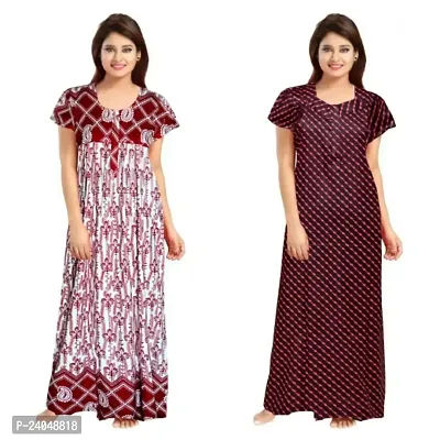 PMK FASHION 100% Cotton Kaftan for Women Long Length., Printed Nighty/Kaftan/Maxi/Night .Gown/Night Dress/Nightwear.  Sleepwear for Women s (Combo Pack of 2) Red-thumb0