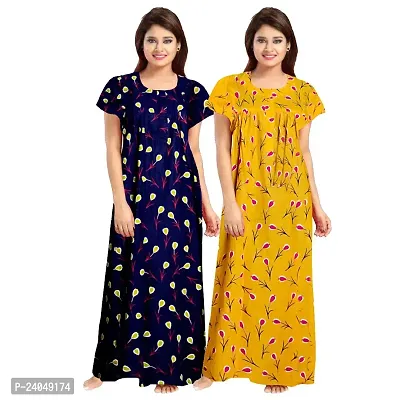 PMK FASHION 100% Cotton Nighty for Women || Long Length Printed Nighty/Maxi/Night Gown/Night Dress/Nightwear Inner  Sleepwear for Women's (Combo Pack of 2)-thumb0