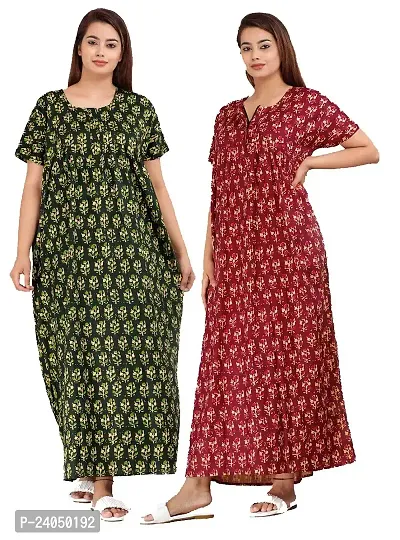 PMK FASHION 100% Cotton Kaftan for Women || Long Length Printed Nighty/Kaftan/Maxi/Night Gown/Night Dress/Nightwear Inner  Sleepwear for Women Combo Pack of 2