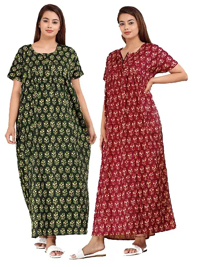 PMK FASHION 100% Kaftan for Women || Long Length Nighty/Kaftan/Maxi/Night Gown/Night Dress/Nightwear Inner Sleepwear for Women Combo Pack of 2