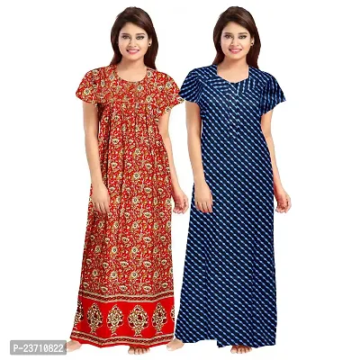 Stylish Multicoloured Cotton Printed Nighty For Women Pack Of 2-thumb0