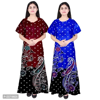 Stylish Multicoloured Cotton Printed Nighty For Women Pack Of 2-thumb0