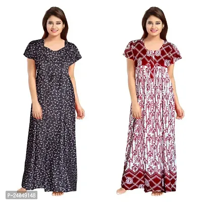 PMK FASHION 100% Cotton Kaftan for Women || Long Length Printed Nighty/Kaftan/Maxi/Night Gown/Night Dress/Nightwear Inner Sleepwear for Women's (Combo Pack of 2)