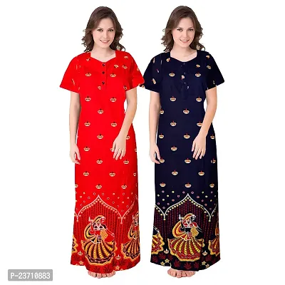 Stylish Multicoloured Cotton Printed Nighty For Women Pack Of 2