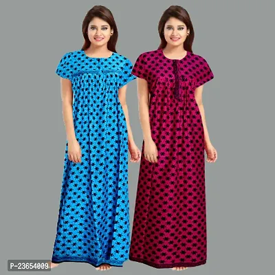 Elegant Cotton Printed Nighty For Women- Pack Of 2-thumb0