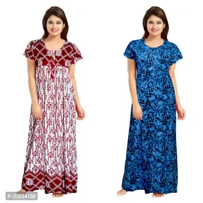 Elegant Cotton Printed Nighty For Women- Pack Of 2