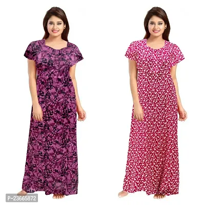 Comfortable Multicoloured Cotton Nightdress For Women Pack Of 2-thumb0