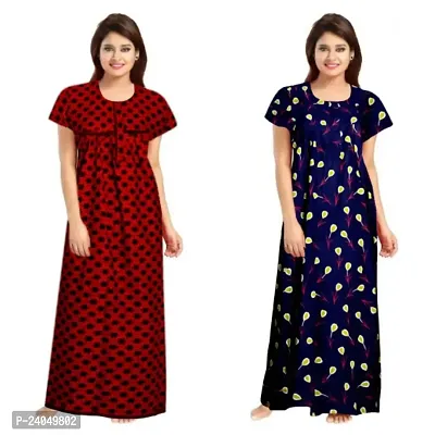 PMK FASHION 100% Cotton Kaftan || Long Length Printed Nighty/Kaftan/Maxi/Night Gown/Night Dress/Nightwear Inner  Sleepwear for Women's (Combo Pack of 2)-thumb0