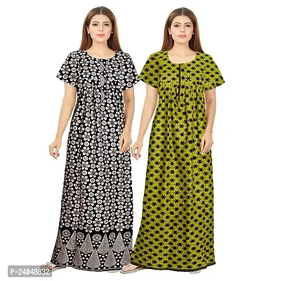 PMK FASHION 100% Cotton Nighty for Women || Long Length Printed Nighty/Maxi/Night Gown/Night Dress/Nightwear Inner  Sleepwear for Women's (Combo Pack of 2)-thumb0