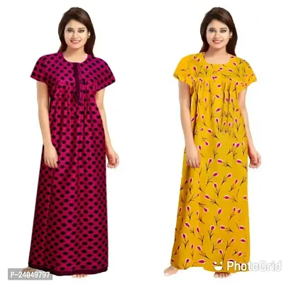 PMK FASHION 100% Cotton Nighty for Women || Long Length Printed Nighty/Maxi/Night Gown/Night Dress/Nightwear Inner  Sleepwear for Women's (Combo Pack of 2)