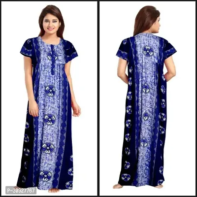 Stylish Blue Cotton Blend Printed Nighty For Women-thumb0