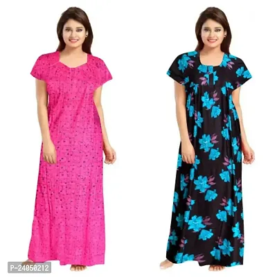 PMK FASHION 100% Cotton Nighty for Women || Long .,Length Printed Nighty/Maxi/Night Gown/Night Dress/Nightwear Inner  Sleepwear for Women's (Combo Pack of 2)-thumb0