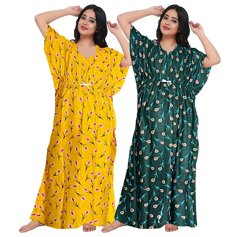 Hoorain Enterprises 100% Cotton Nighty for Women || Long Length Printed Nighty/Maxi/Night Gown/Night Dress/Nightwear Inner & Sleepwear for Women's (Combo Pack of 2)