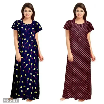 PMK FASHION 100% Cotton Nighty for Women || Long Length Printed Nighty/Maxi/Night Gown/Night Dress/Nightwear Inner  Sleepwear for Women's (Combo Pack of 2)-thumb0