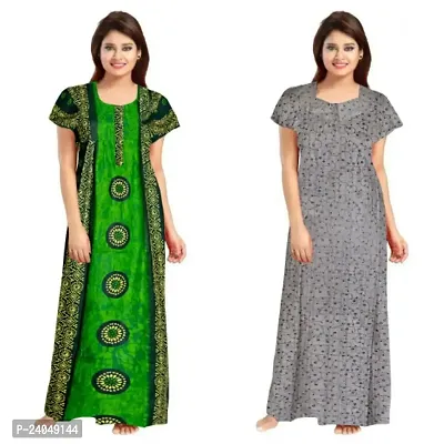 PMK FASHION 100% Cotton Nighty for Women || Long Length Printed Nighty/Maxi/Night Gown/Night Dress/Nightwear Inner  Sleepwear for Women's (Combo Pack of 2)-thumb0