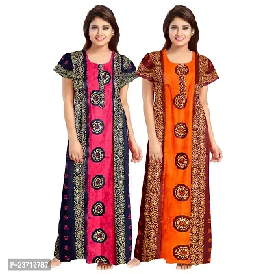 Stylish Multicoloured Cotton Printed Nighty For Women Pack Of 2