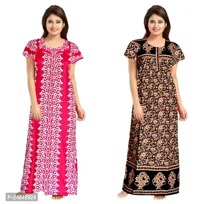 PMK FASHION 100% Cotton Nighty for Women || Long Length Printed Nighty/Maxi/Night Gown/Night Dress/Nightwear Inner  Sleepwear for Women's (Combo Pack of 2)