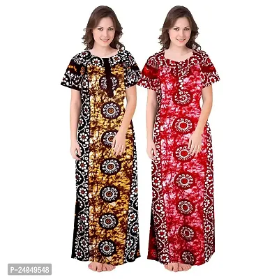 PMK FASHION 100% Cotton Nighty for Women || Long Length Printed Nighty/Maxi/Night Gown/Night Dress/Nightwear Inner  Sleepwear for Women's (Combo Pack of 2)