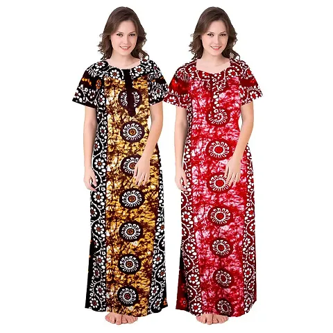 HOORANI Enterprises 100% Cotton Nighty for Women || Long Length Printed Nighty/Maxi/Night Gown/Night Dress/Nightwear Inner & Sleepwear for Women's (Combo Pack of 2)