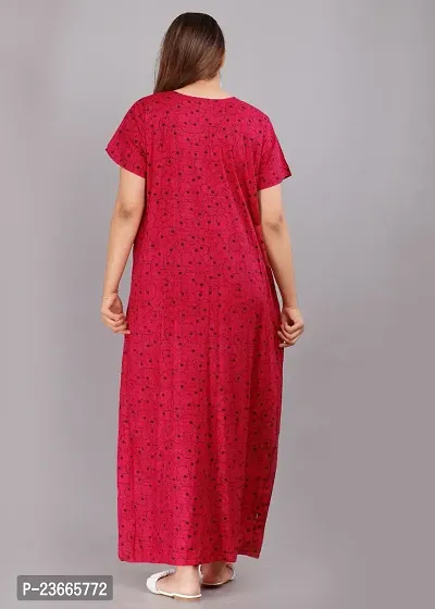 Comfortable Red Cotton Nightdress For Women-thumb4