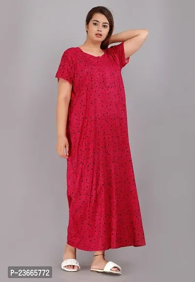 Comfortable Red Cotton Nightdress For Women-thumb0