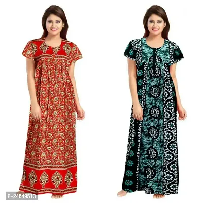 PMK FASHION 100% Cotton Nighty for Women || Long Length Printed Nighty/Maxi/Night Gown/Night Dress/Nightwear Inner  Sleepwear for Women's (Combo Pack of 2)