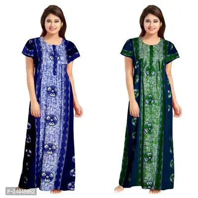 PMK FASHION 100% Cotton Nighty for Women || Long Length Printed Nighty/Maxi/Night Gown/Night Dress/Ni,.ghtwear Inner  Sleepwear for Women's (Combo Pack of 2)-thumb0