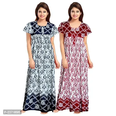 Stylish Multicoloured Cotton Printed Nighty For Women Pack Of 2-thumb0