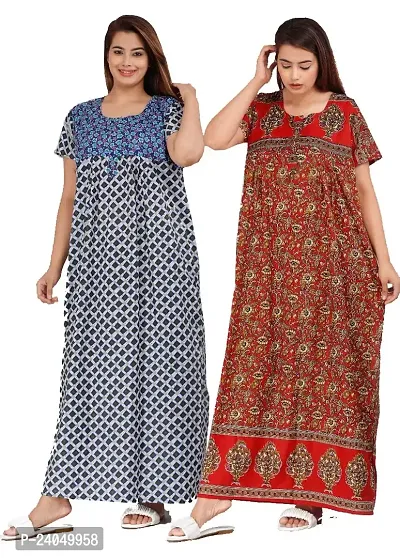 PMK FASHION 100% Cotton Kaftan for Women || Long Length Printed Nighty/Kaftan/Maxi/Night Gown/Night Dress/Nightwear Inner  Sleepwear for Women's (Combo Pack of 2)-thumb0