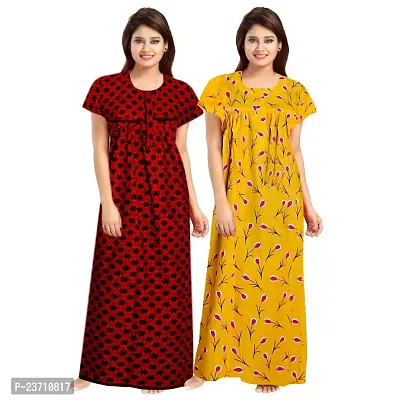 Stylish Multicoloured Cotton Printed Nighty For Women Pack Of 2-thumb0