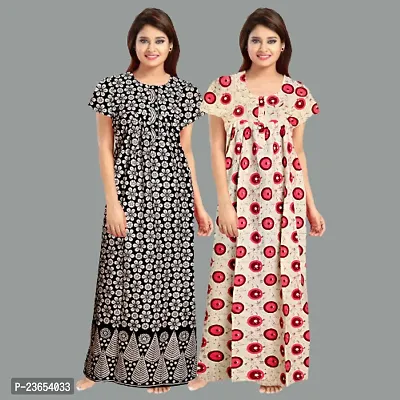 Elegant Cotton Printed Nighty For Women- Pack Of 2