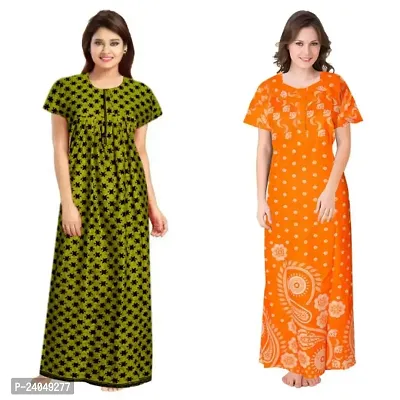 PMK FASHION 100% Cotton Nighty for Women || Long Length Printed Nighty/Maxi/Night Gown/Night Dress/Nightwear Inner  Sleepwear for Women's (Combo Pack of 2)-thumb0