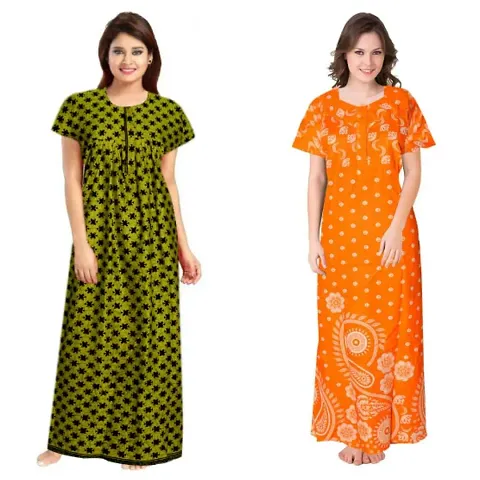 PMK FASHION 100% Cotton Nighty for Women || Long Length Printed Nighty/Maxi/Night Gown/Night Dress/Nightwear Inner & Sleepwear for Women's (Combo Pack of 2)