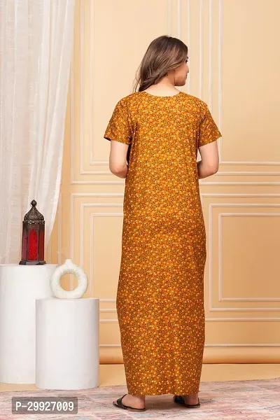 Elegant Golden Cotton Printed Nighty For Women-thumb2