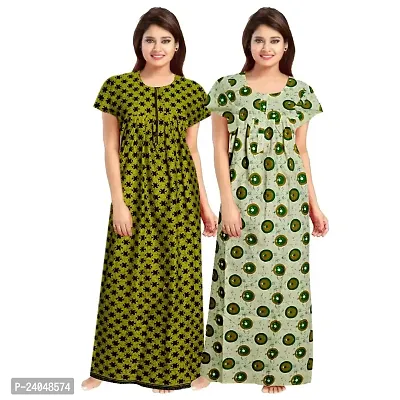 PMK FASHION 100% Cotton Nighty for Women || Long Length Printed Nighty/Maxi/Night Gown/Night Dress/Nightwear Inner  Sleepwear for Women's (Combo Pack of 2)