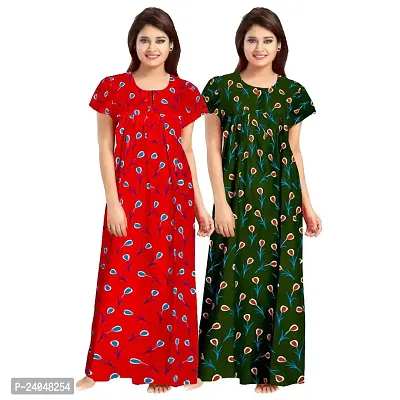 PMK FASHION 100% Cotton Nighty for Women || Long Length Printed Nighty/Maxi/Night Gown/Night Dress/Nightwear Inner  Sleepwear for Women's (Combo Pack of 2)-thumb0