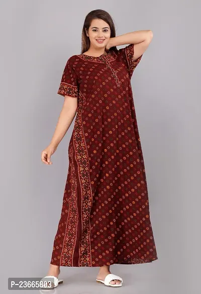 Comfortable Maroon Cotton Nightdress For Women-thumb2