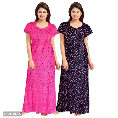 Stylish Multicoloured Cotton Printed Nighty For Women Pack Of 2-thumb0