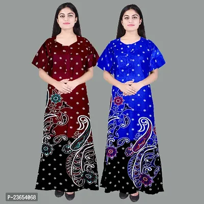 Elegant Cotton Printed Nighty For Women- Pack Of 2-thumb0