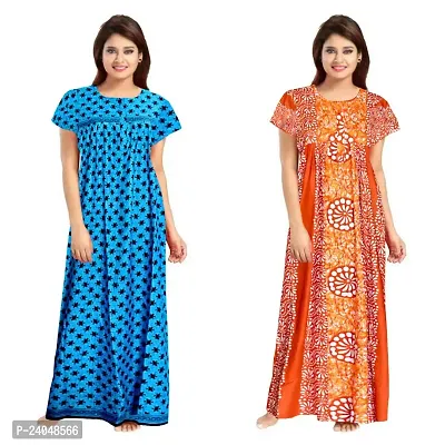 PMK FASHION 100% Cotton Kaftan for Women || Long Length Printed Nighty/Kaftan/Maxi/Night Gown/Night Dress/Nightwear Inner  Sleepwear for Women's (Combo Pack of 2)