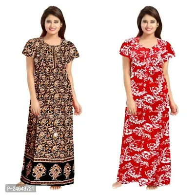 PMK FASHION 100% Cotton Kaftan for Women || Long Length Printed Nighty/Kaftan/Maxi/Night Gown/Nightwear Inner  Sleepwear for Women's (Combo Pack of 2)