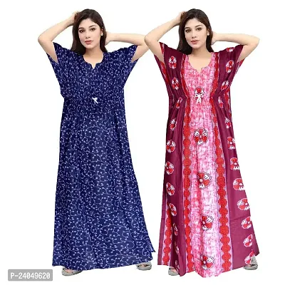 PMK FASHION 100% Cotton Kaftan for Women || Long Length Printed Nighty/Kaftan/Maxi/Night Gown/Night Dress/Nightwear Inner  Sleepwear for Women's (Combo Pack of 2)-thumb0